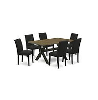 East West Furniture 7-Pc kitchen dining table set Includes 6 Dining Chairs with Upholstered Seat and High Back and a Rectangular Dinner Table