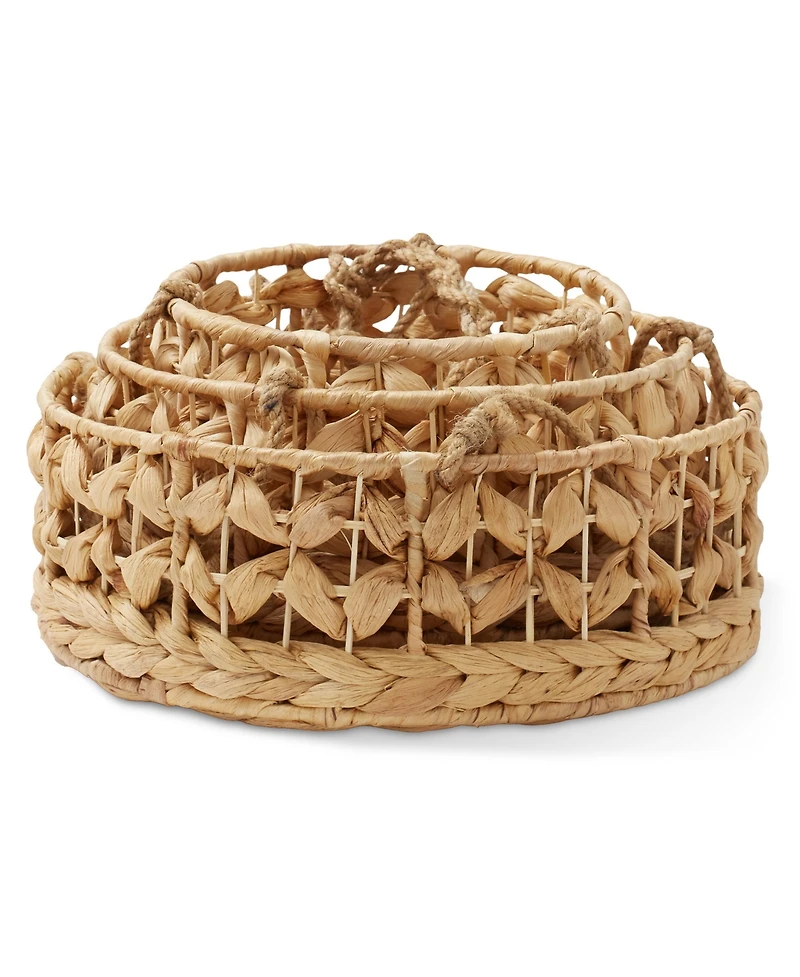 Casafield 3-Tier Hanging Fruit Basket Set, Natural Water Hyacinth Storage Baskets for Produce, Herbs, Plants, Boho Kitchen Pantry Storage Organizer