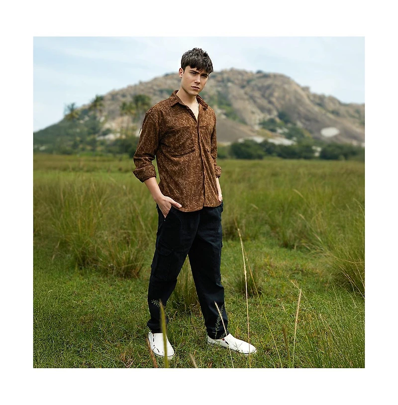 Campus Sutra Men's Faded Corduroy Oversized Shirt