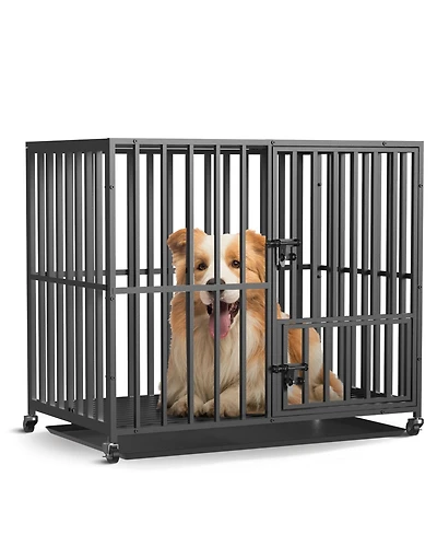 Bingopaw Heavy Duty Steel Dog Crate Kennel with Wheels and 3 Access Door