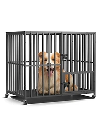 Bingopaw Heavy Duty Steel Dog Crate Kennel with Wheels and 3 Access Door