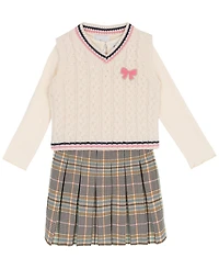 Rare Editions Little Girls' Plaid Skort Dress with Cable Knit Vest, 2 pc