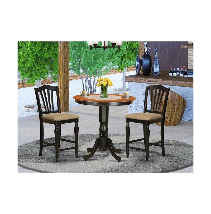 East West Furniture 3 Pc counter height Table and chair set - high Table and 2 counter height Dining chair