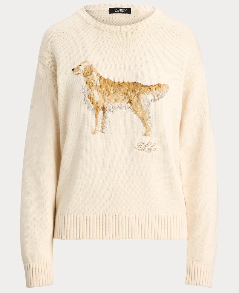 Lauren Ralph Women's Intarsia-Knit Golden Retriever Sweater