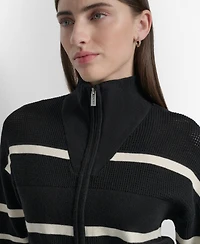 Dkny Women's Open Stitch Full Zip Stripe Jacket
