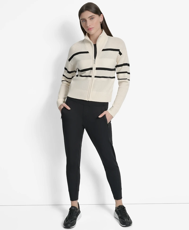 Dkny Women's Open Stitch Full Zip Stripe Jacket