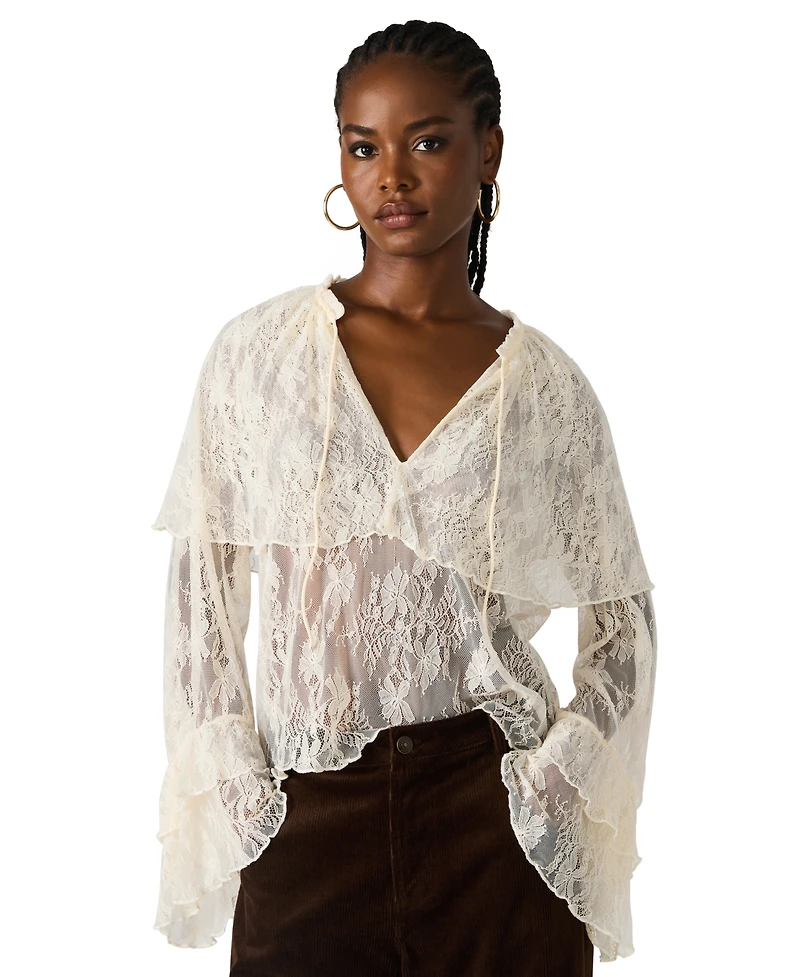 Steve Madden Women's Saylor Ruffle V-Neck Top