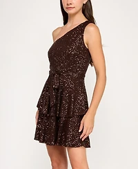 Row A Juniors' One Shoulder Sequin Embellished Short Dress