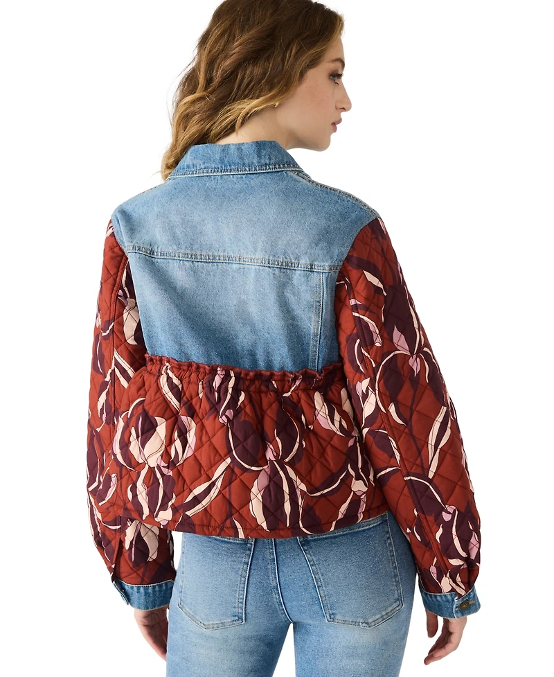 Steve Madden Women's Caddie Printed Peplum Trucker Jacket