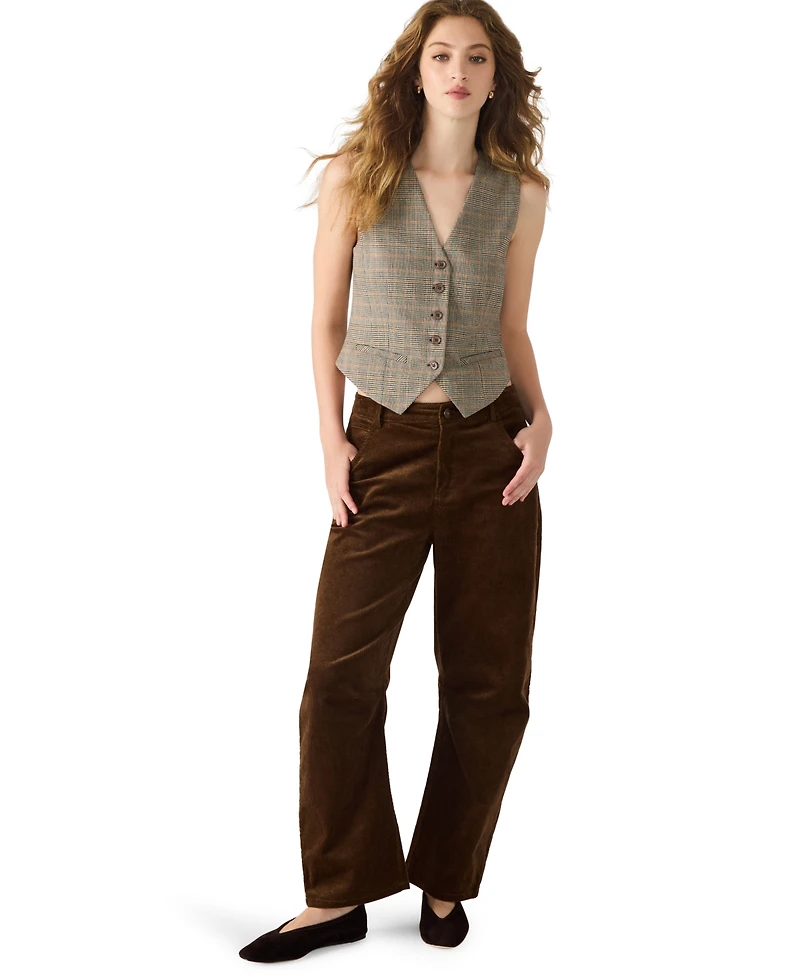 Steve Madden Women's Plaid Detail Barrett V-Neck Top