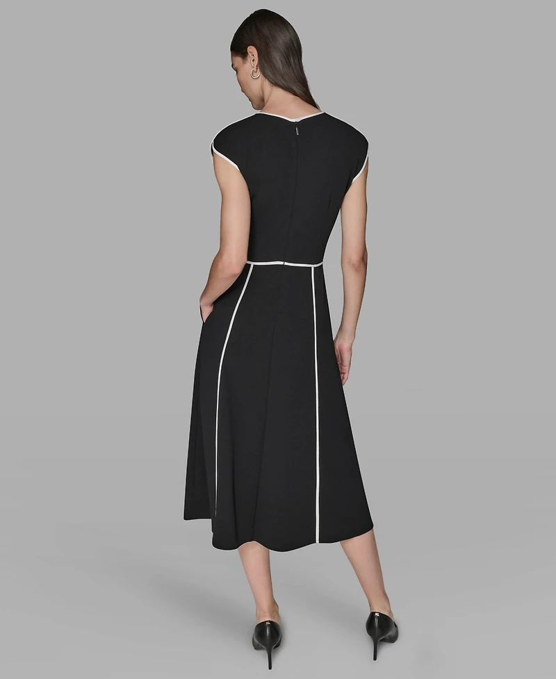 Karl Lagerfeld Paris Women's Piped-Trim Fit and Flare Dress
