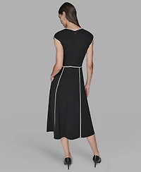 Karl Lagerfeld Paris Women's Piped-Trim Fit and Flare Dress