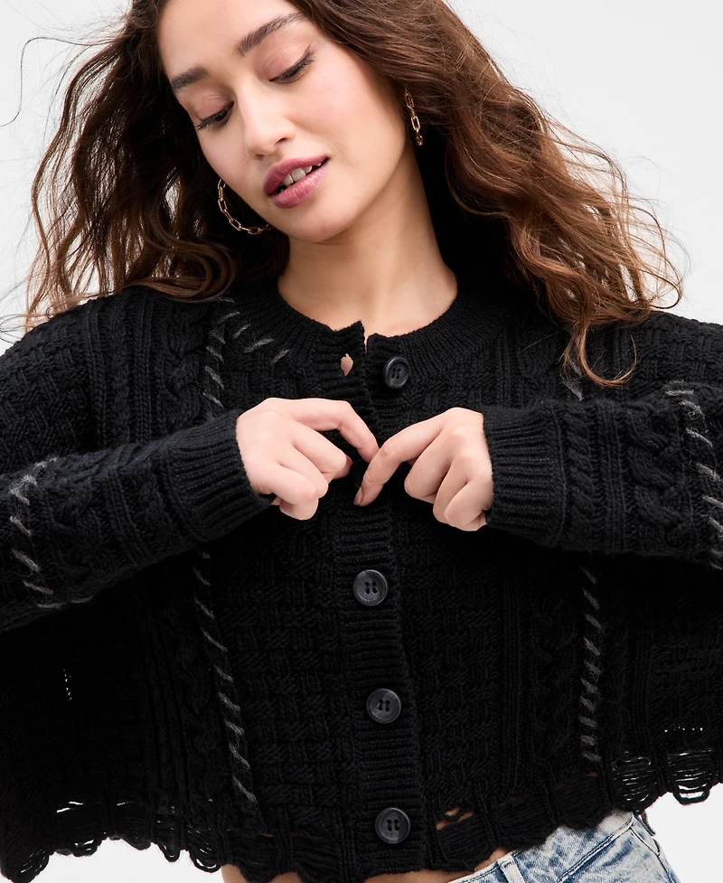 Guess Women's Kaori Mixed-Knit Cardigan