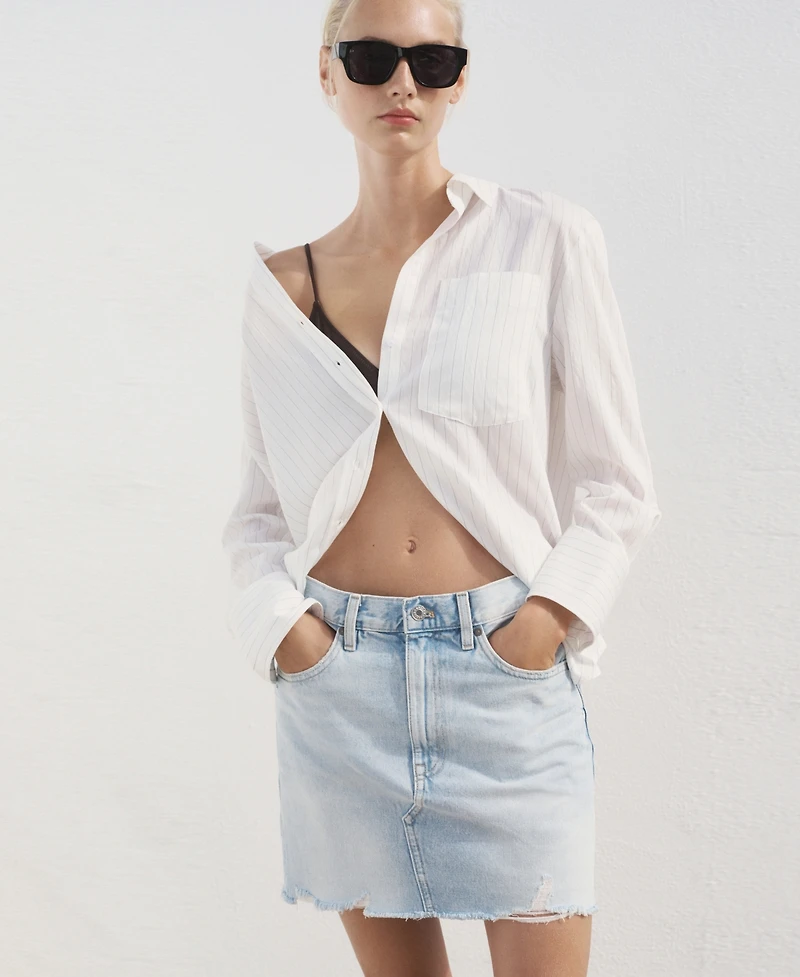 Mango Women's Frayed Hem Denim Skirt