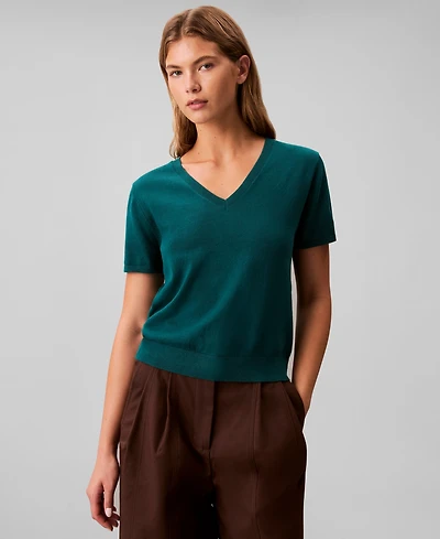 Calvin Klein Women's Short Sleeve V-Neck Sweater