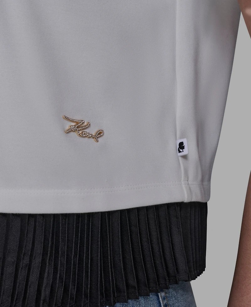 Karl Lagerfeld Paris Women's Pleated Trim Hem Blouse
