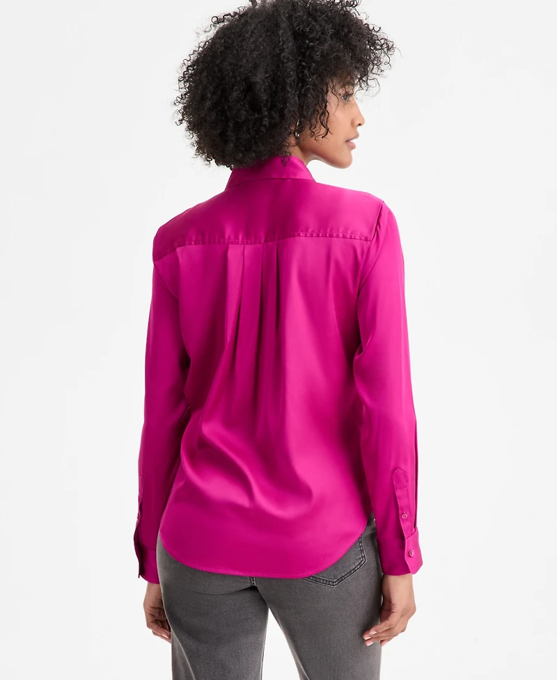 On 34th Women's Button-Front Long-Sleeve Satin Utility Shirt, Created for Macy's
