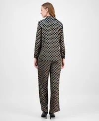 Anne Klein Womens Printed Blouse Wide Leg Pull On Pants