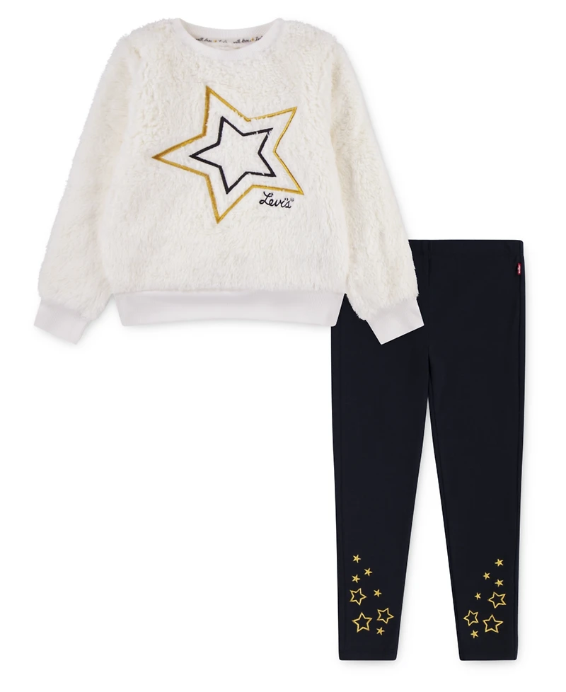 Levi's Little Girls 2-Piece Sherpa Crewneck Top and Leggings Set