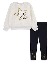 Levi's Little Girls 2-Piece Sherpa Crewneck Top and Leggings Set