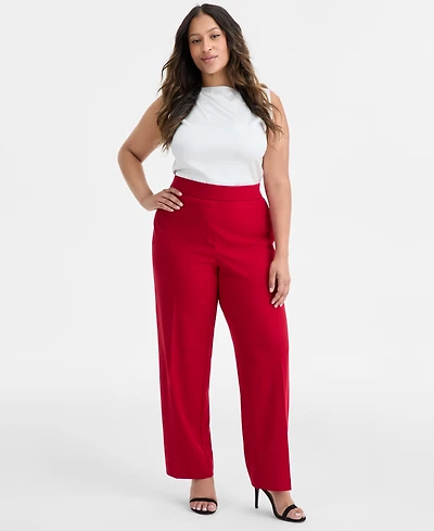 Ak Anne Klein Plus Pull-On Mid-Rise Straight-Leg Pants