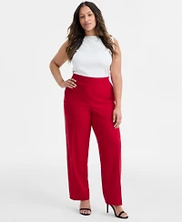 Ak Anne Klein Plus Pull-On Mid-Rise Straight-Leg Pants