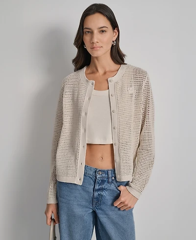 Dkny Jeans Women's Baby Chenille Open-Stitch Long-Sleeve Cardigan