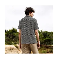 Campus Sutra Men's Midnight Black & Powder White Contrast Rhombus Oversized Shirt