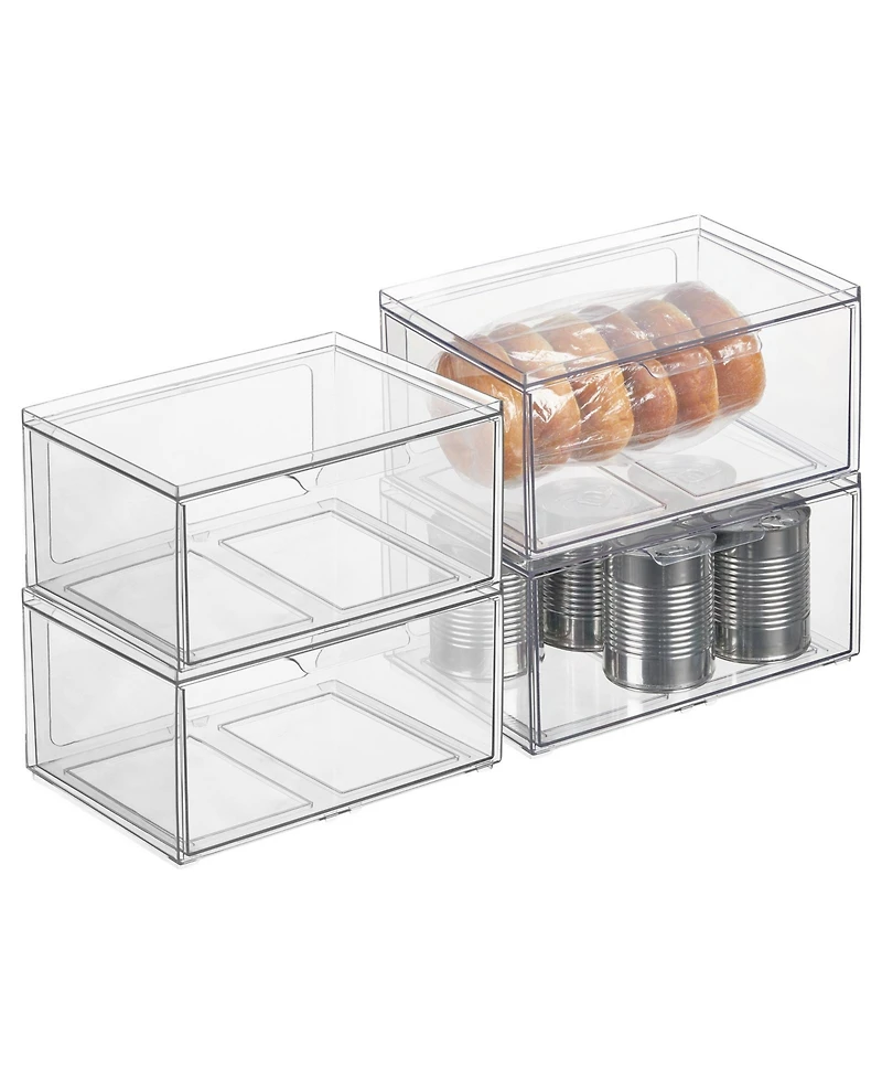mDesign Plastic Wide Stackable Kitchen Storage Organizer, Drawer, 4 Pack, Clear
