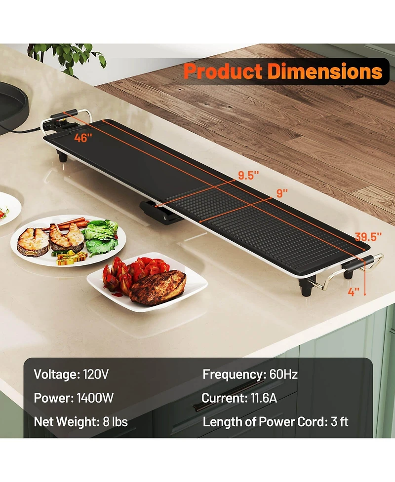 Extra Large Electric Teppanyaki Grill with 2 Cooking Surface Adjustable Temperatures and Drip Tray