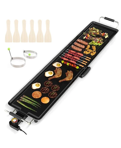 Extra Large Electric Teppanyaki Grill with 2 Cooking Surface Adjustable Temperatures and Drip Tray