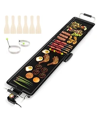 Extra Large Electric Teppanyaki Grill with 2 Cooking Surface Adjustable Temperatures and Drip Tray