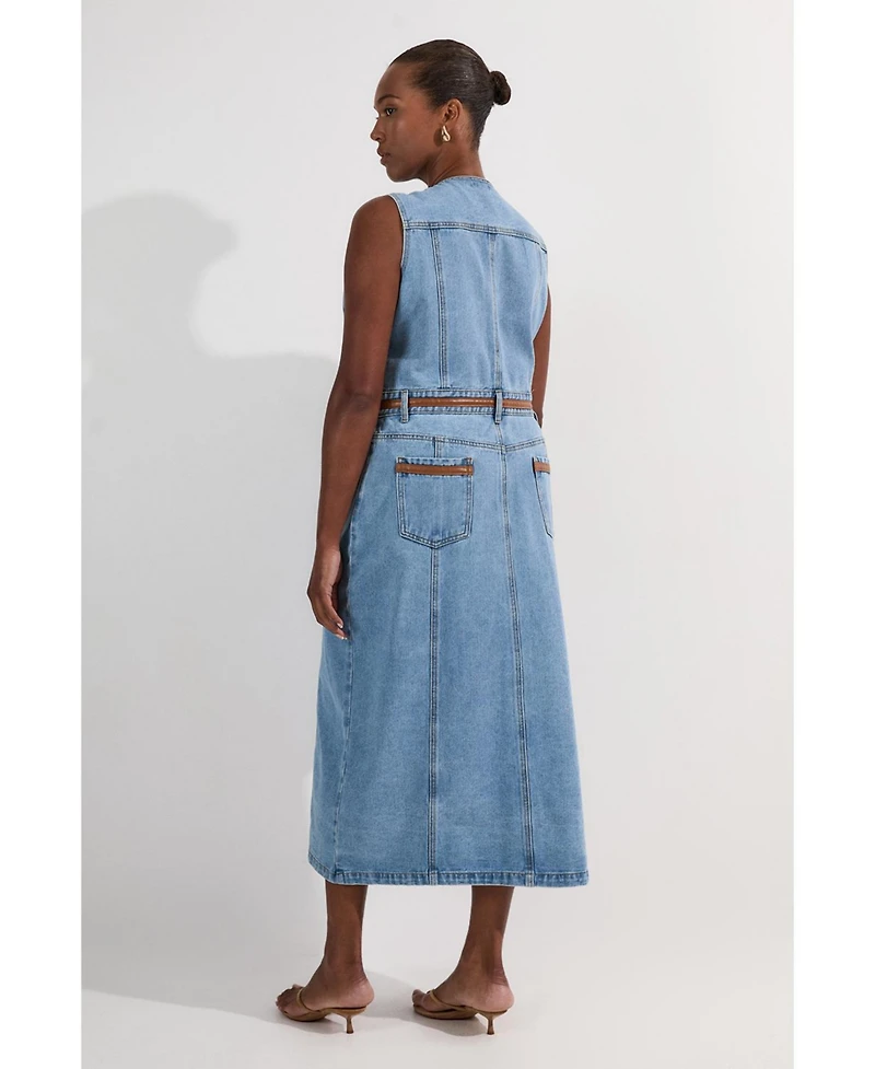 Karen Millen Women's Tipping Sleeveless Midi Denim Dress