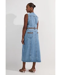 Karen Millen Women's Tipping Sleeveless Midi Denim Dress