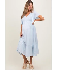 Pinkblush Maternity Light Blue Smocked Ruffle Dress