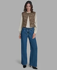 Bcbg Women's Button Front Leopard Vest Sweater