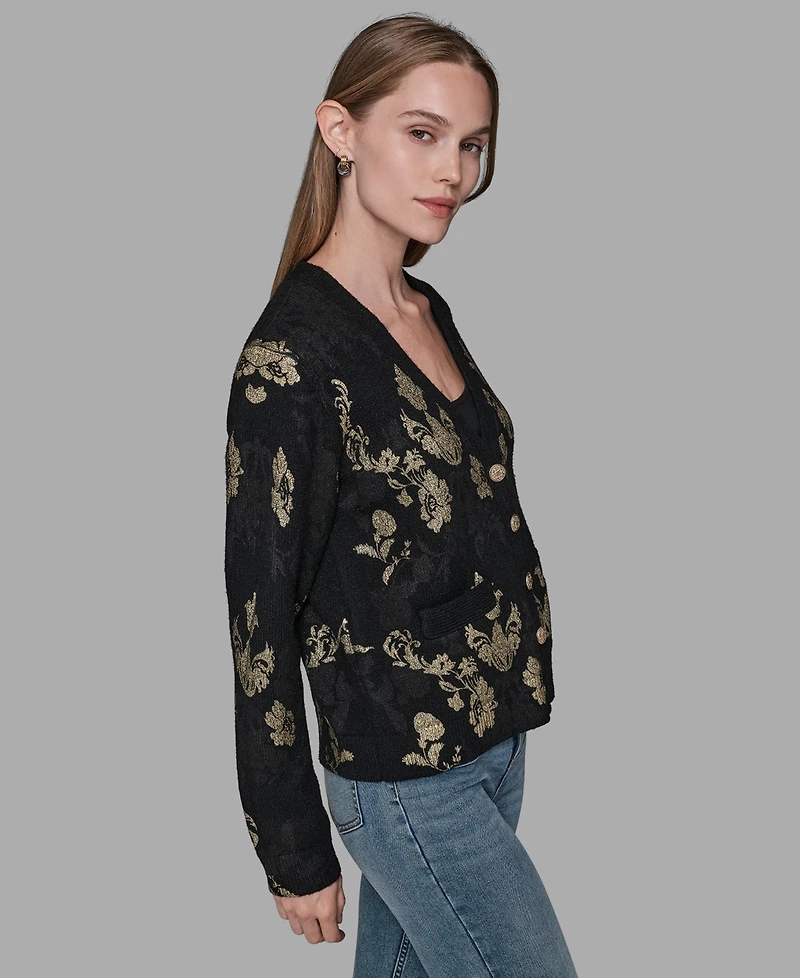 Karl Lagerfeld Paris Women's Foil Floral Print Sweater