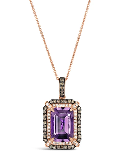 Le Vian Deep Sea Blue Topaz (3-9/10 ct. t.w.), Chocolate Diamond (1/4 t.w.) and Nude (1/5 Pendant Necklace 14k Strawberry Gol