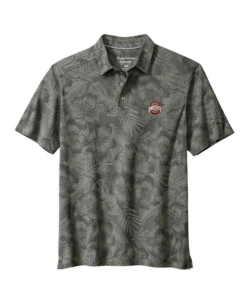 Tommy Bahama Men's Gray Ohio State Buckeyes Palm Fresco Hibiscus IslandZone Polo Shirt