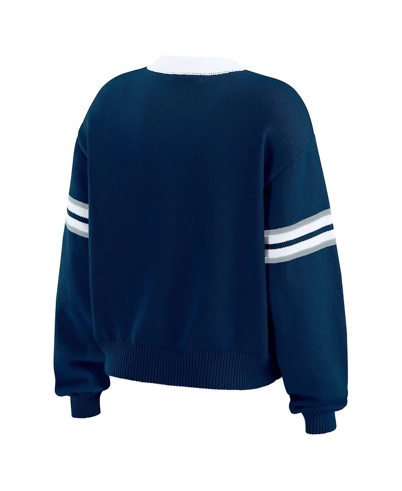 Wear by Erin Andrews Women's Navy Dallas Cowboys Lace-Up Pullover Sweatshirt