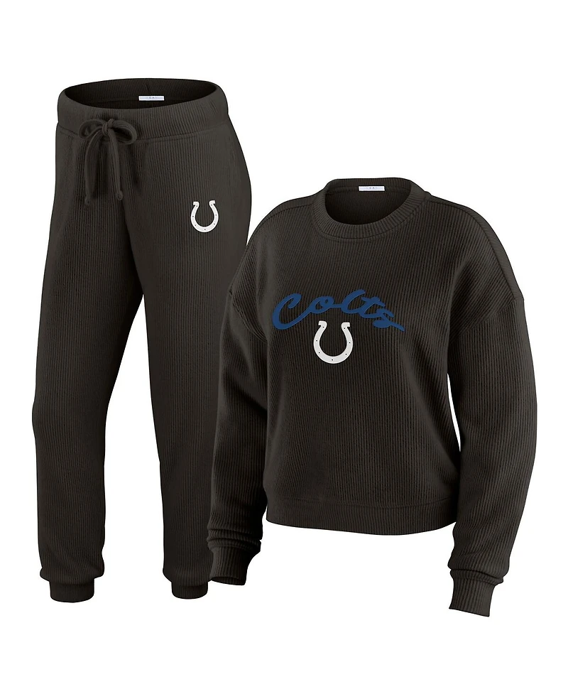 Wear by Erin Andrews Women's Cream Indianapolis Colts Plus Size Knitted Tri-Blend Long Sleeve T-Shirt Pants Lounge Set