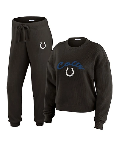 Wear by Erin Andrews Women's Cream Indianapolis Colts Plus Size Knitted Tri-Blend Long Sleeve T-Shirt Pants Lounge Set