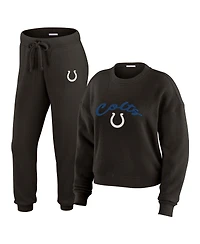 Wear by Erin Andrews Women's Cream Indianapolis Colts Plus Size Knitted Tri-Blend Long Sleeve T-Shirt Pants Lounge Set