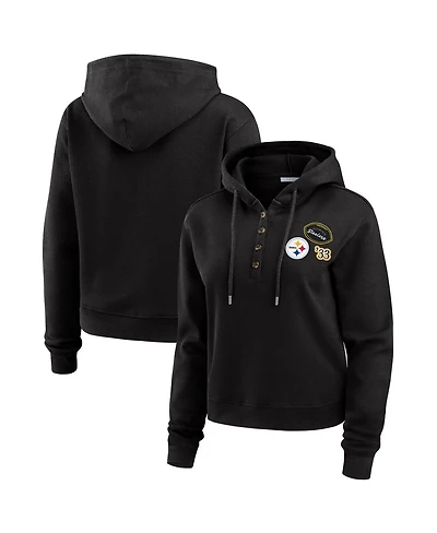 Wear by Erin Andrews Women's Black Pittsburgh Steelers Waffle Hoodie Pullover Top