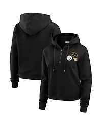 Wear by Erin Andrews Women's Black Pittsburgh Steelers Waffle Hoodie Pullover Top