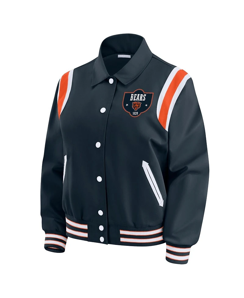 Wear by Erin Andrews Women's Navy Chicago Bears Varsity Lightweight Full-Snap Jacket