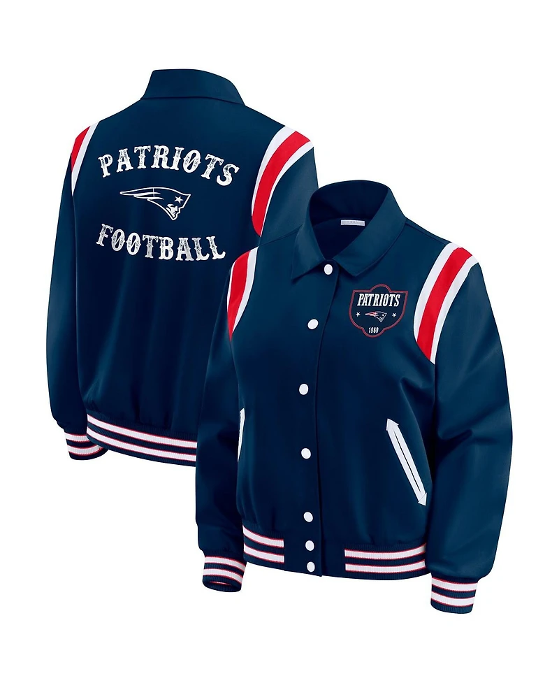 Wear by Erin Andrews Women's Navy New England Patriots Varsity Lightweight Full-Snap Jacket