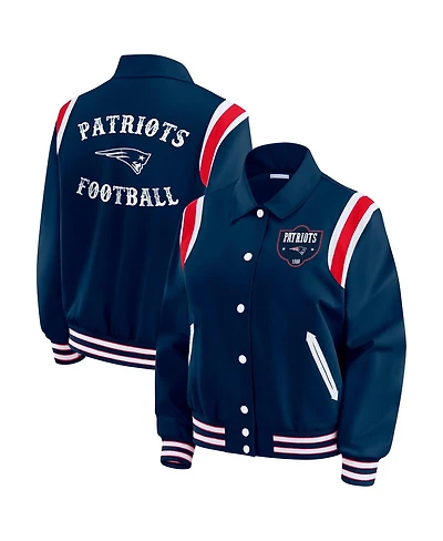 Wear by Erin Andrews Women's Navy New England Patriots Varsity Lightweight Full-Snap Jacket