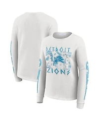 Wear by Erin Andrews Women's White Detroit Lions Graphic Waffle Long-Sleeve T-Shirt