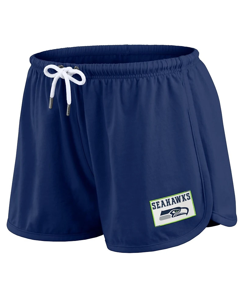 Wear by Erin Andrews Women's College Navy Seattle Seahawks Heavy Rugby Jersey Long Sleeve T-Shirt Shorts Lounge Set